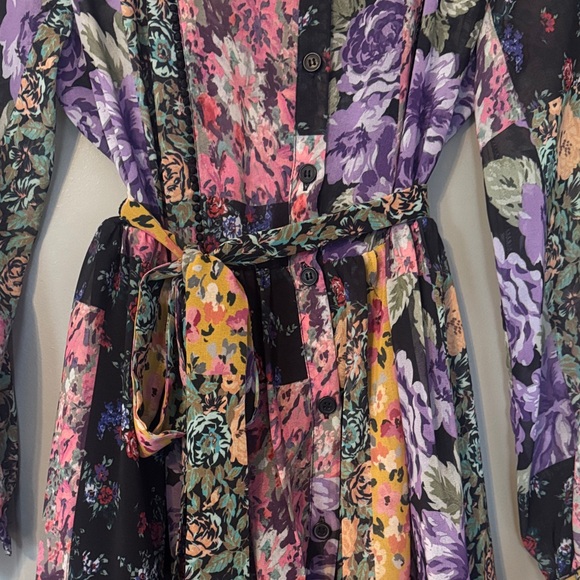 Zara Floral Belted Shirt Dress Long Sleeve Size M - Picture 3 of 6